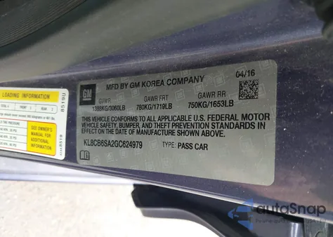 2016 Chevrolet Spark Ls Cvt z USA, uszkodzony, nr VIN KL8CB6SA2GC624979